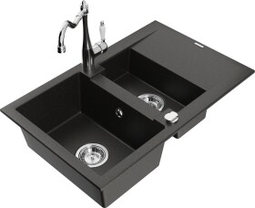 MEXEN/S - Gaspar granitový drez 1.5 s odkvapkávačom vrátane batérie Carla, čierna/zlatá metalik 6507-75-670700-00