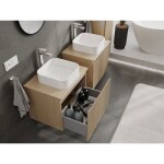 MEXEN/S - Rivel kúpeľňová skrinka pod umývadlo 60 cm s doskou, 1 šuplík, reliéf, dub 91A20-06047-1-BFC81