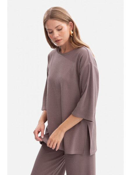 B301 Rebrovaný pletený top - kakaový EU S