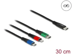 DeLock USB-C čierna / Napájací kábel 3v1 / USB-C na Micro-USB, USB-C, Lightning / 0,3 m / USB 2.0 (86820)