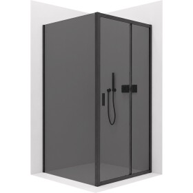 CERANO - Sprchovací kút Varone LINE Ľ/P - 6 mm - čierna matná, grafitové sklo - 110x90x195 - posuvný CER-8050BD7218