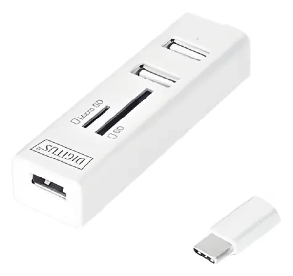 Digitus USB-C OTG biela / Hub / 3 porty USB / čítačka kariet (DA-70243)
