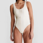 Dámske jednodielne plavky Monogram Rib KW0KW02151-PGA - Calvin Klein L