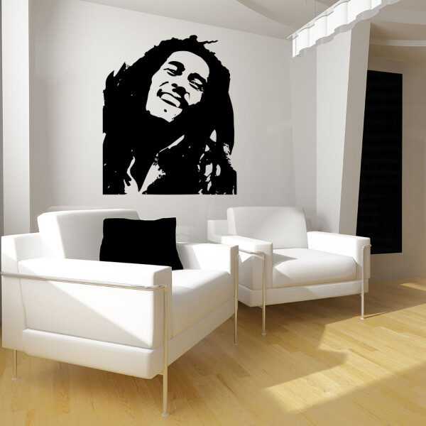 Veselá Stena Samolepka Portrét Bob Marley Farba: černá, Veľkosť: 40 x 34 cm