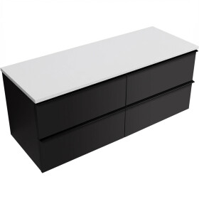 CERANO - Kúpeľňová skrinka Velora - čierna matná, úchytka čierna + doska z lit. mramoru Elanys - 12 mm - biela matná - 160x54,2x46,5 CER-679427