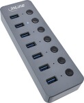 InLine InLine® USB 3.2 Gen.1 hub, 7-port, with switch, aluminium, grey, with power supply unit