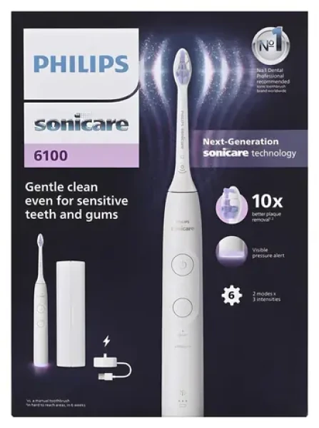 Philips Series 6100 HX7400/06 biela / Sonická elektrická zubná kefka / 62 000 kmitov / 2 režimy / senzor tlaku (HX7400/06)
