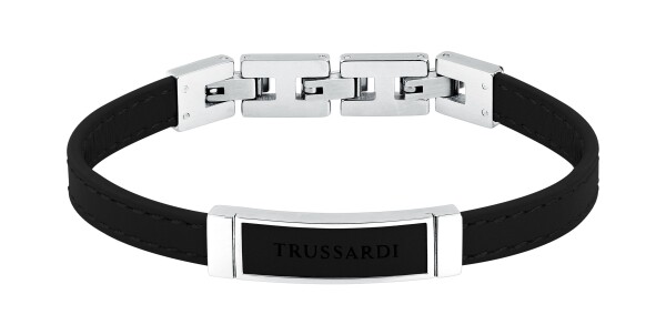 Trussardi Čierny kožený náramok pre mužov T-Leather TJAXZ05