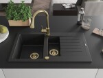 MEXEN/S MEXEN/S - Matias granitový drez 1.5 s odkvapkávačom vrátane batérie Elia, čierna/strieborná metalík 6502-73-670101-50