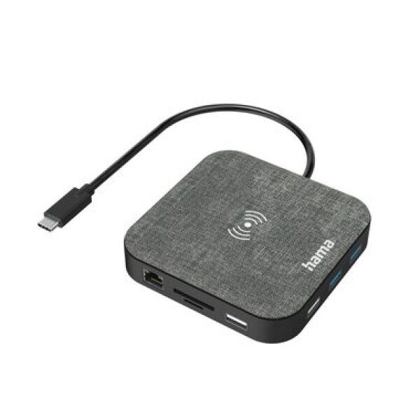 HAMA Connect2QiCharge USB-C Hub sivá / Bezdrôtové nabíjanie / HDMI / LAN / microSD / SD / 4X USB-A / 2x USB-C / VGA / 3.5 (200134)