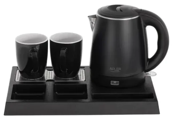Adler AD 1387 čierna / Hotelový set s kanvicou / 1 L / 1300 W / 2 šálky (AD 1387)