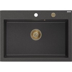 MEXEN/S MEXEN/S - Elix granitový drez 1-miska 700 x 500 mm, čierna kropenatá, sifón zlatá 6526701005-76-G