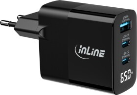 Manhattan InLine® USB PD Netzteil, GaN Ladegerät, 3-Port, USB-C + USB-A, 65W, mit Display