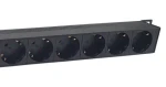 Equip 19" čierna / Zásuvkový panel / 1U / 8x Schuko / vypínač / vidlica 90 ° / 16 A / hliník (333314)