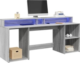 VidaXL Biurko z podświetleniem LED, Sivý dub sonoma, 200x55x91 cm