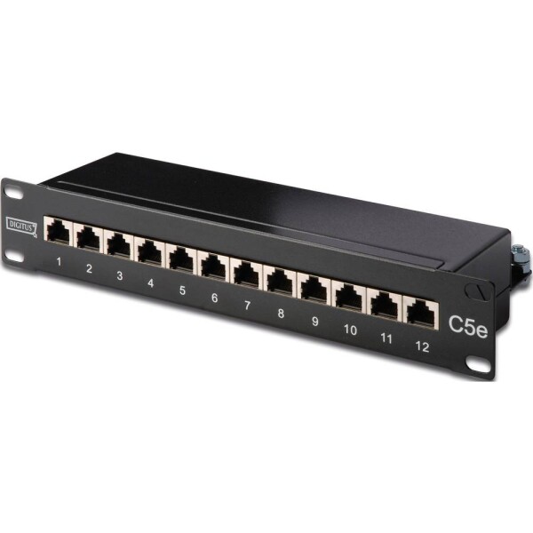 DIGITUS 10 CAT 5e patch panel, shielded12-port RJ45, 8P8C, LSA, 1U Color black RAL 9005 (4016032241508)