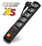 Acar X5/ 3M čierna / Rozvodný panel / 5 zásuviek / prepäťová ochrana / 3 m kábel (9600)