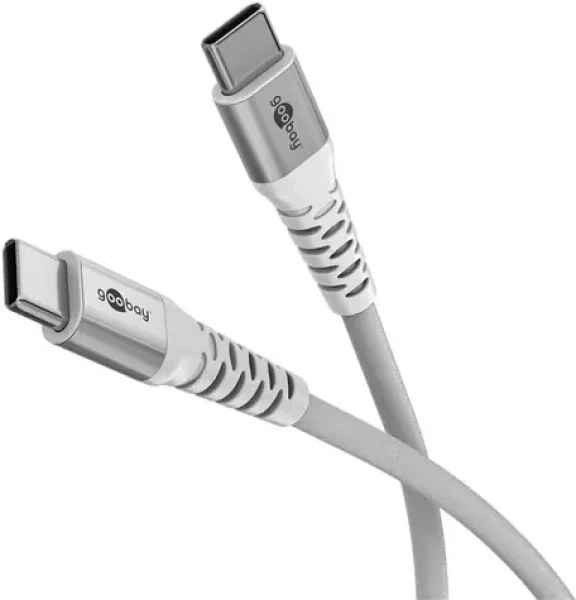 Goobay Supersoft biela / Textilný kábel / USB-C / opletenie / kovové konektory / 1 m (70193)