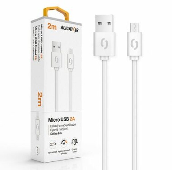 Aligator 2A Dátový kábel micro USB 2m biela (DAKA010)