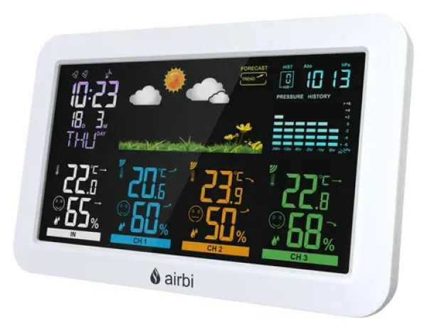 Airbi HOME / Vnútorná jednotka meteostanice / 433 MHz / max. 3 čidlá / USB-C