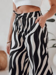 Dámske pruhované nohavice so širokými nohavicami ZEBRAVIBE UY2653 béžovo-čierne – FashionStreet XL