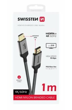 Swissten HDMI 2.0 kábel 1m čierna / 4K / 18 Gbps / pozlátené konektory (75501101)