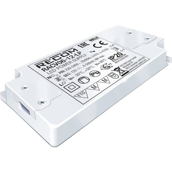 RECOM LED driver 6 W 0 - 250 mA 24 V/DC nastaviteľný; RACV06-24-LP