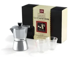 La Cafetiere Classic Espresso darčeková sada strieborná / Sada: moka kanvica + 2 poháre na espresso / 3 šálky