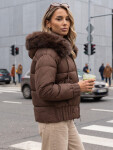 Dámska zimná prešívaná bunda s kožušinou, hnedá, FashionStreet TY5829 M