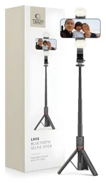 Tech-Protect L05S čierna / Selfie tyč / statív / Bluetooth / LED svetlo (5906203690381)