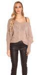 Sexy KouCla XL V-Cut knit sweater with lacing KHAKI Einheitsgroesse