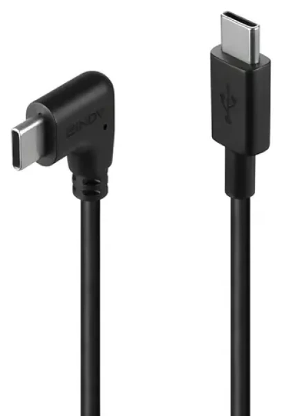 Lindy USB-C - USB-C 90° čierna / USB kábel / USB 2.0 / 1 m / PD 60W (32005)