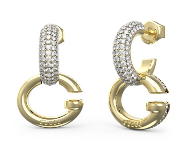 Guess Pozlátené kruhové náušnice s kryštálmi Oh My G JUBE04521JWYGT/U