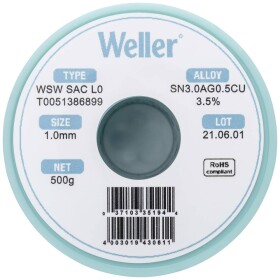 Weller WSW SAC L0 spájkovací cín bez olova cievka Sn3,0Ag0,5Cu 500 g 1 mm; T0051386899