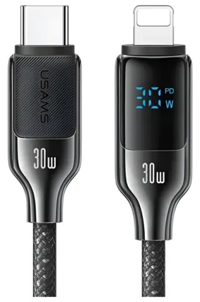USAMS HX Series čierna / Dátový kábel / USB-C - Lightning / 30W / 1,2 m / Digitálny displej (SJ741USB01)