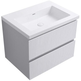 CERANO - Kúpeľňová skrinka Carole - biela matná ryhovaná + umývadlo z lit. mramoru Ovo - biela lesklá - 60,5x53x46,5 CER-907941