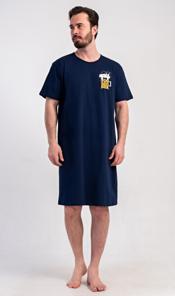 Pánska nočná košeľa s krátkym rukávom Beer Dark Blue - Vienetta 3XL tmavě modrá - vzor