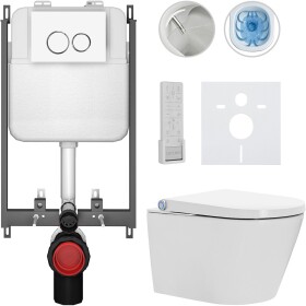 CERANO - Závesné WC s bidetom Basic/Cronus Premium - biela lesklá - WC tlačidlo Dualo/Biela - na zamurovanie - 59,3x38,4 CER-8050BD86466
