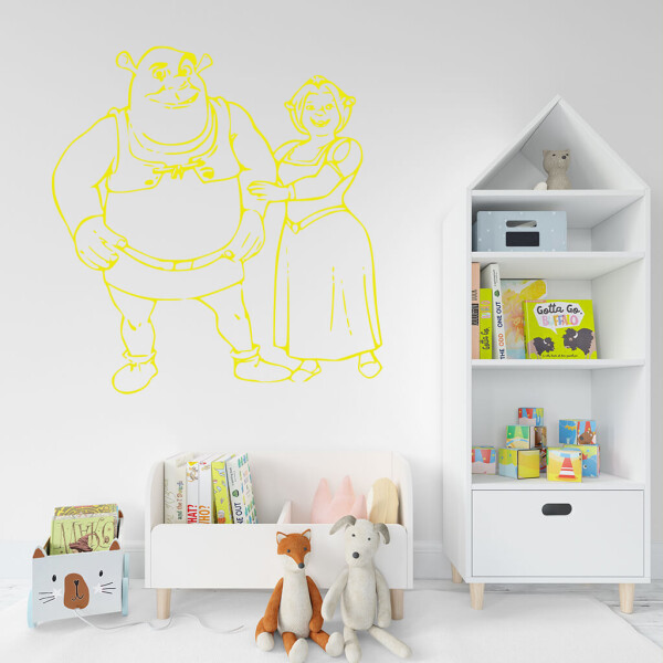 Veselá Stena Samolepka Shrek a Fiona Farba: žlutá, Veľkosť: 100 x 105 cm