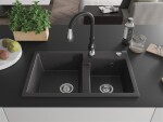 MEXEN/S MEXEN/S - Tomas granitový drez 2-bowl vrátane batérie Savita, čierna kropenatá 6516-76-672601-70