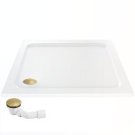 REA/S - Sprchová akrylová vanička Belmond White 90x90 Krytka kartáčované zlato KPL-14371