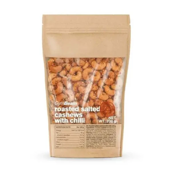 Pražené solené kešu orechy s čili - GymBeam (200 g) (112900-1-200g)