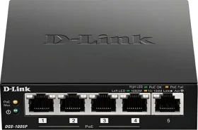 D-Link DGS-1005P / Switch / 5- Port 10/100/1000 Mbps / 4X PoE+ / PoE budget 100 W