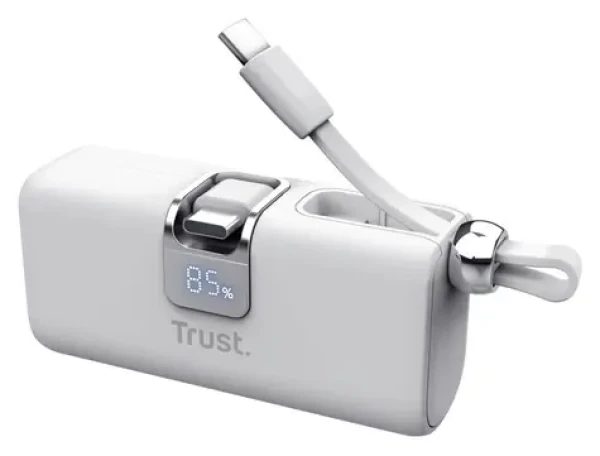 Trust Pacto 5000 PD Pocket biela / Powerbanka / 5000 mAh / USB-C PD / 20W / LED displej (26105)