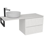 CERANO - Kúpeľňová skrinka Carole - biela matná ryhovaná + doska pod umývadlo z lit. mramoru Elanys - 12 mm + konzola čierna - 160x46x49,2 CER-600164