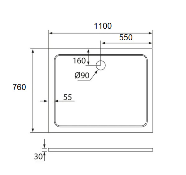 H K - THOR Sprchová vanička z liateho mramoru, obdĺžnik, 110x76x3 cm SE-THOR-11076