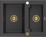 MEXEN/S MEXEN/S - Carlos granitový drez 1.5 582x475 mm, čierna kropenatá, + zlatý sifón 6518581500-76-G
