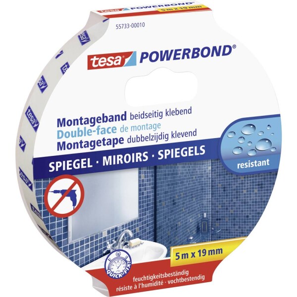 Tesa MIRROR 55733-00010-04 montážna páska tesa® POWERBOND biela (d x š) 5 m x 19 mm 1 ks; 55733-00010-04