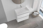 CERANO - Kúpeľňová skrinka Velora - biela matná, úchytka chróm + umývadlo z lit. mramoru s otvorom Vita - biela matná - 70x63x46,5 CER-8050BD83931