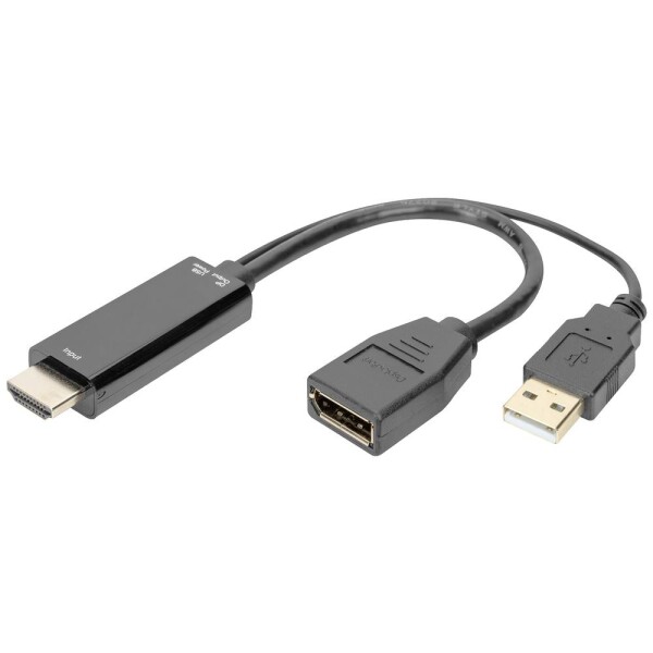 Digitus DisplayPort / HDMI / USB prepojovací kábel DisplayPort zásuvka, Zástrčka HDMI-A, USB-A zástrčka 0.2 m čierna AK-330101-002-S 4K UHD, dvojžilový; AK-330101-002-S